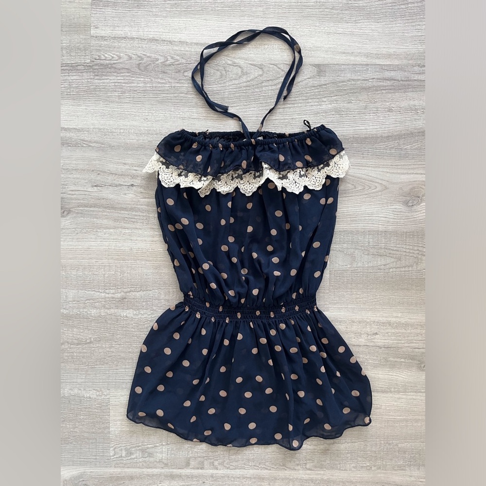 Navy Polka Dot Halter Top